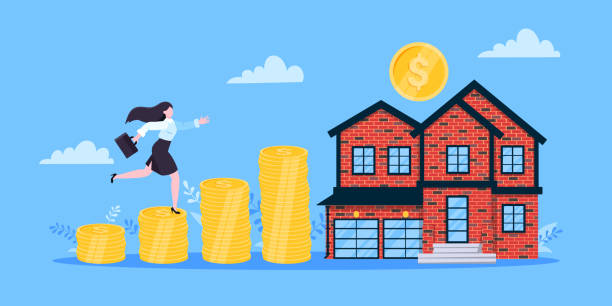 istock Mortgage saving money to buy a house flat style design business concept. 2083328498