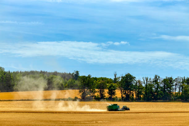 combine on an agricultural field