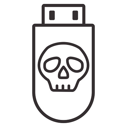 Malware on usb drive icon.USB flash drive infected malware.Outline vector illustration.Isolated on white background.
