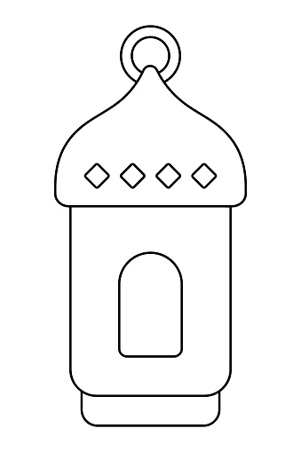 Flashlight. Fanu. Sketch. Vector illustration. Symbol of Ramadan. Outline on isolated background. Doodle style. An oddly shaped lamp. The lantern cover is decorated with rhombus. Idea for web design.