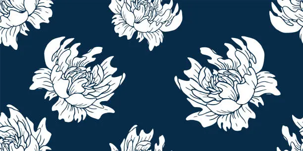 Vector illustration of Peony flowers seamless pattern. Can be used as texture for fabric, scrapbooking, gift cards.