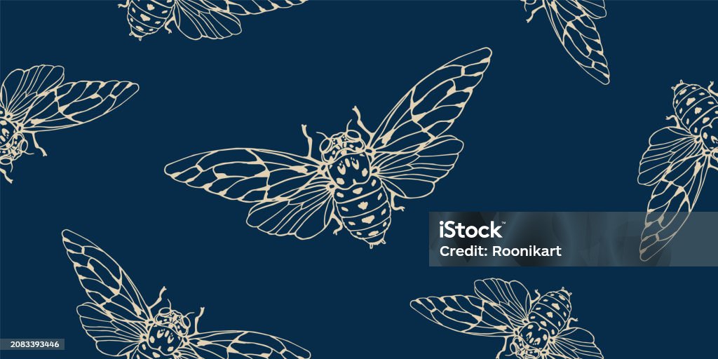 Cicada Design Pattern Cicada Seamless Pattern Repeat Flies Textile Design Stock Illustration ...