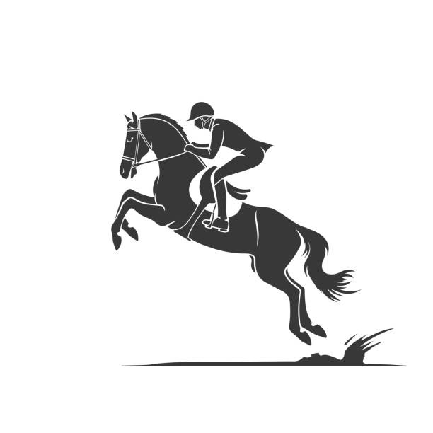 wettbewerbe reitsport springen, reiter steuert laufendes pferd, vektorillustration - horse show jumping jumping performance stock-grafiken, -clipart, -cartoons und -symbole