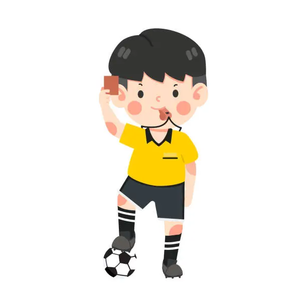 Vector illustration of Cute kid wearing Football Referee