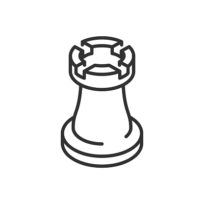 Rook a chess piece, linear icon. Isometric style. Line with editable stroke