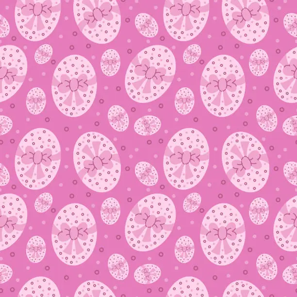 Vector illustration of Seamless pattern with pink Easter eggs with bow and dots. Easter celebration background