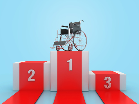 3D Wheelchair on Podium - Color Background - 3D Rendering