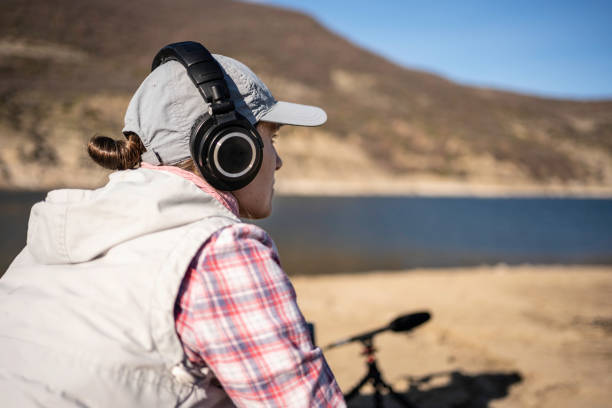 field biologist uses ai in bioacoustics monitoring. soundscape ecology. - soundscape ストックフォトと画像