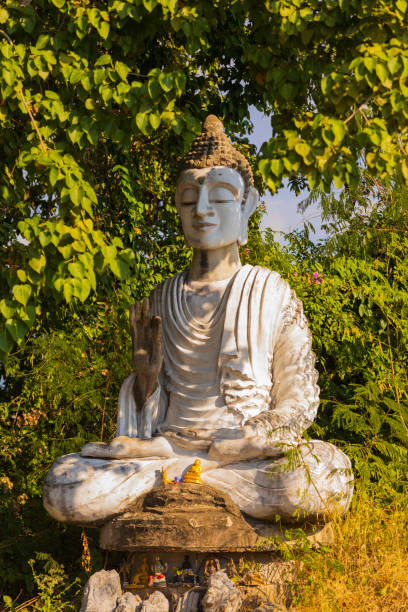 istock Buddha statue among tropical foliage 2083472382