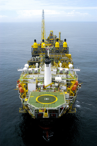 Aerial view of an FPSO oil production platform.