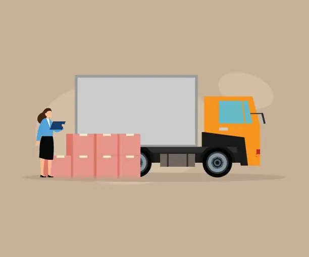 Vector illustration of Logistics worker and courier loading truck