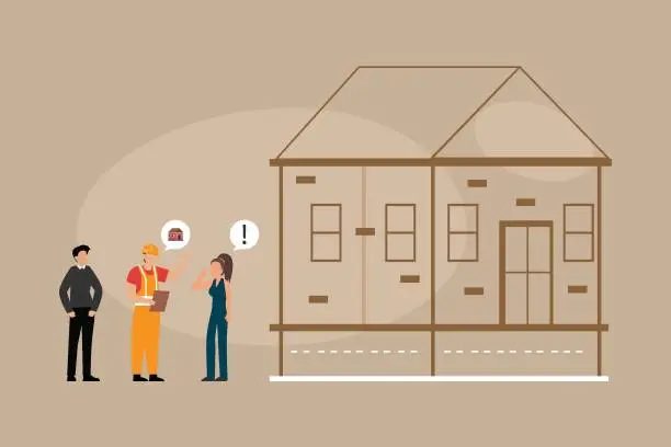 Vector illustration of Builder talking to house owner discussing house design