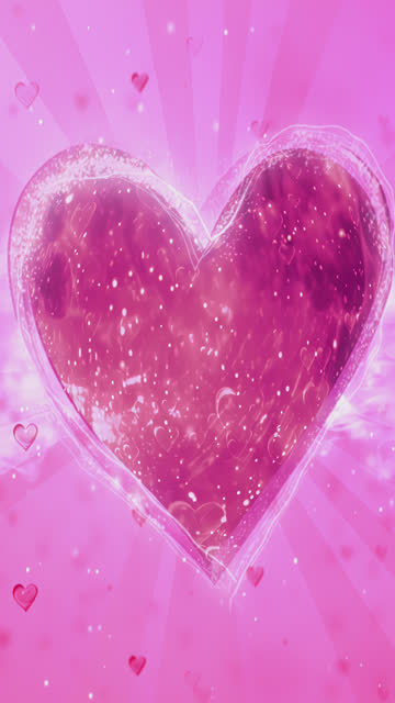 Sparkling pink love heart hypnotizing animated background