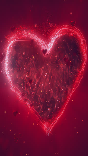 Sparkling red love heart rotating animated background