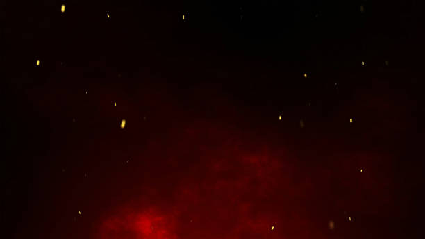 istock Fire embers particles over red smoke on black background. Abstract dark glitter fire particles lights. Bonfire in motion blur. 2083509751