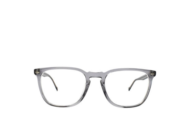 istock Front view of a pair of glasses with a transparent grey frame 2083511346