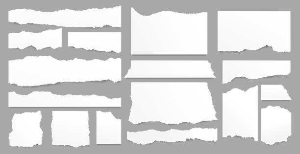 set of white scrapbook torn note paper pieces, memo sheets or notebook shred - buchseite stock-grafiken, -clipart, -cartoons und -symbole