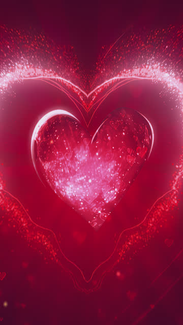 Sparkling glitter red love heart hypnotizing animated background