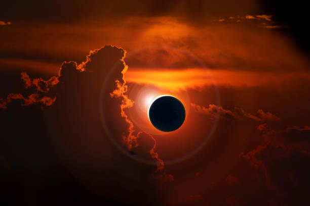 Total eclipse of the Sun. The moon covers the sun in a solar eclipse ストックフォト