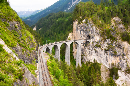 Swiss viaduct in mountain for scenic ride