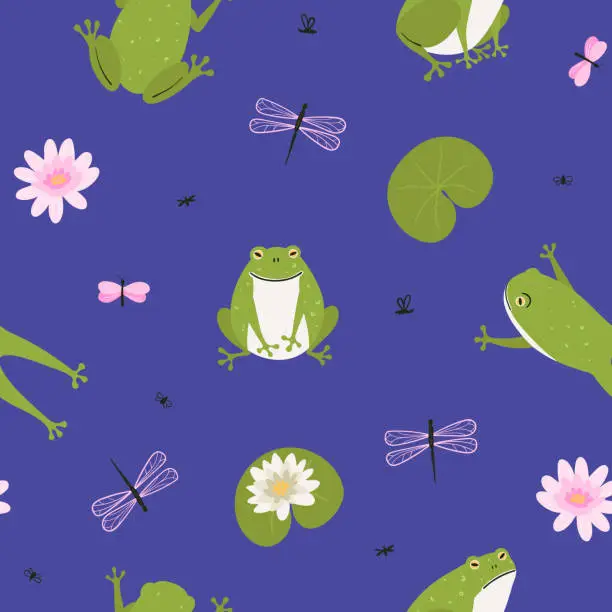 Vector illustration of Seamless pattern with funny frogs