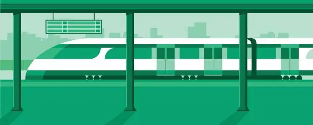 Vector illustration of Subway, underground platform with modern train. Underground metro train.