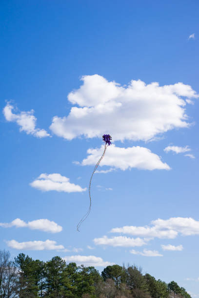 Background of a kite flying on the sky. Flying a kite is common outdoor activity during summer time. Kids and adults or family member can play this easy games together thanks to mild wind. 3 kites are flying with different and cute designs.