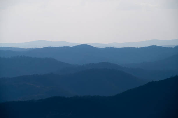 istock Beautiful mountain layers landscape in blue shades 2083568370