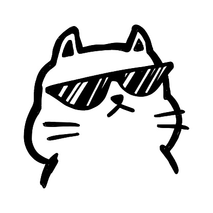 Cat in sunglasses. Hand drawn trendy design with cat in sunglasses