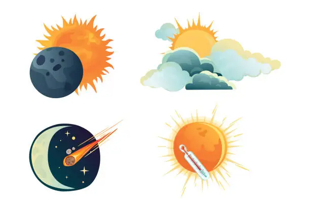 Vector illustration of Set of changes in the sky: solar eclipse