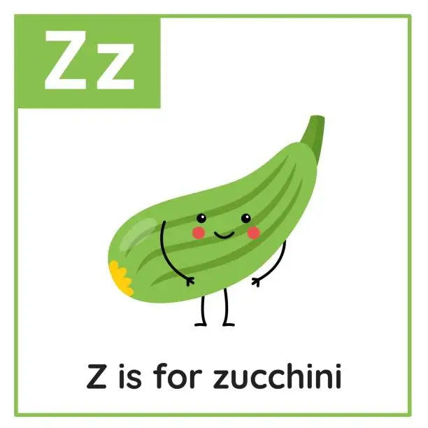 Vector illustration of Learning English alphabet for kids. Letter Z. Cute cartoon zucchini.