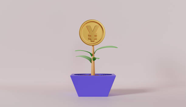 istock Money Tree Plants Yuan on Pastel Color Background 2083625314