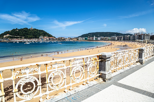 Sunny day in Donostia San Sebastian famous seaside promenade Basque Country Northern Spain Europe