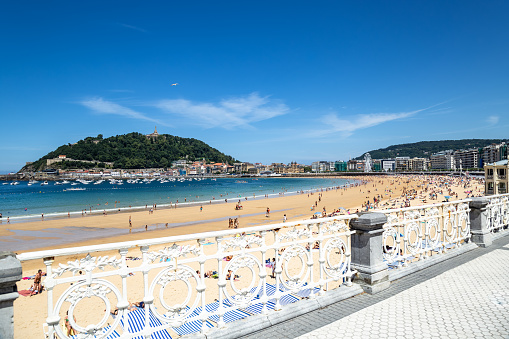 Sunny day in Donostia San Sebastian famous seaside promenade Basque Country Northern Spain Europe