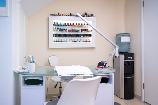 Manicure salon interior. Fingernail studio