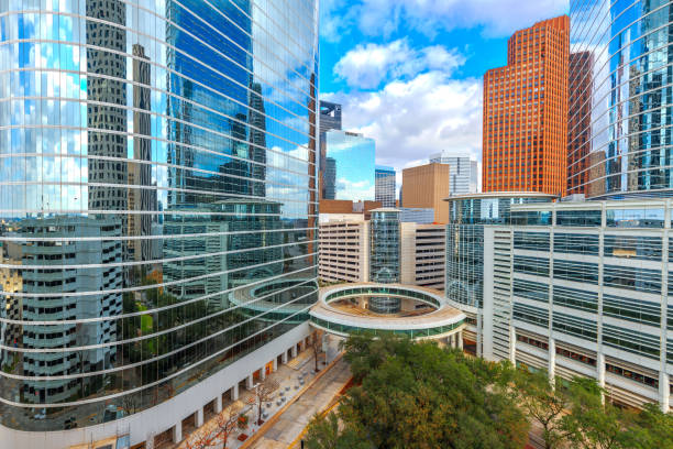 houston, texas, usa downtown cityscape in the financial district - houston-texas bildbanksfoton och bilder