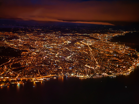aerial view of the city by night