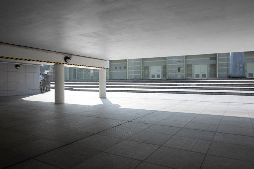 A sunny underground pedestrian walkway