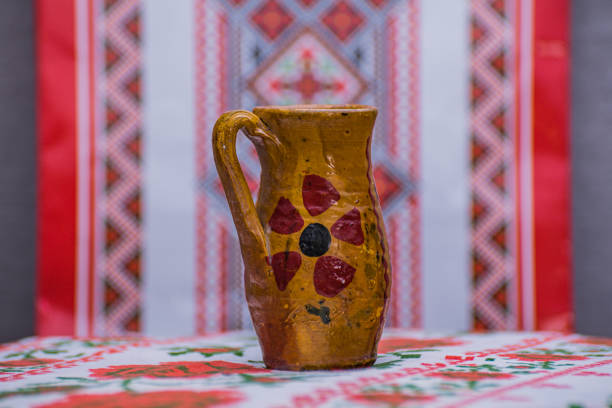Easter still life with a souvenir miniature jug for the background