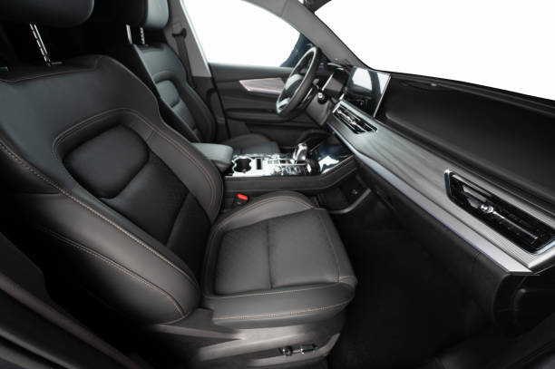 Passenger perforated leather black leather seat Passenger perforated leather black leather seat side view isolated windows Haval H9 SUV stock pictures, royalty-free photos & images
