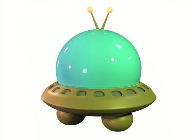 cartoon UFO flying saucer on a white background 3d rendering.