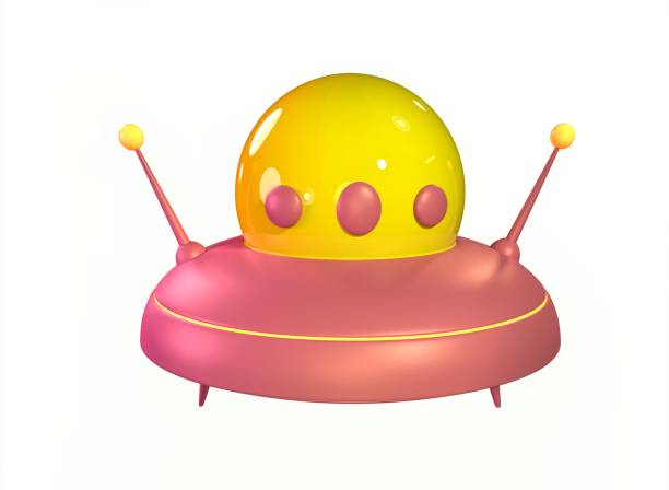cartoon UFO flying saucer on a white background 3d rendering.