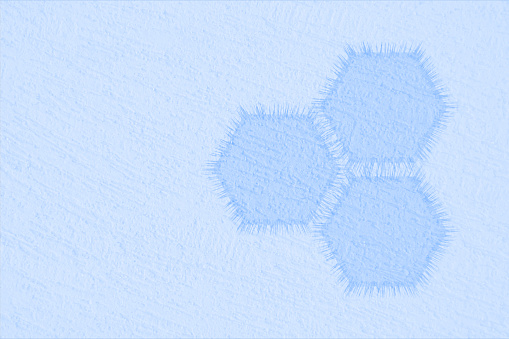 Blank empty, horizontal vector illustration of a light sky blue color gradient grunge backgrounds with three hexagon shapes design. Can be used for science research, chemistry related scientific backdrops, brochures, web banner templates