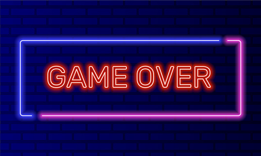 Game Over Button Blue Neon Sign Game Over In Speech Bubble Frame On Brick Wall Background ...