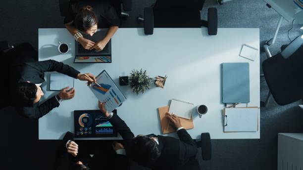 istock Top view of manager point at financial graph on whiteboard. Directorate. 2083805218