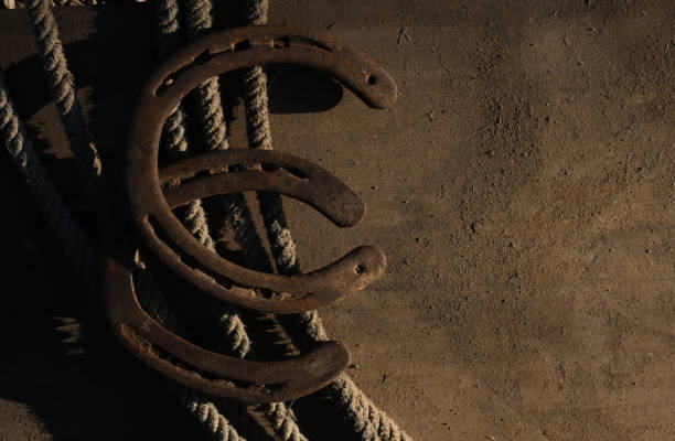 Old vintage western background with horseshoes
