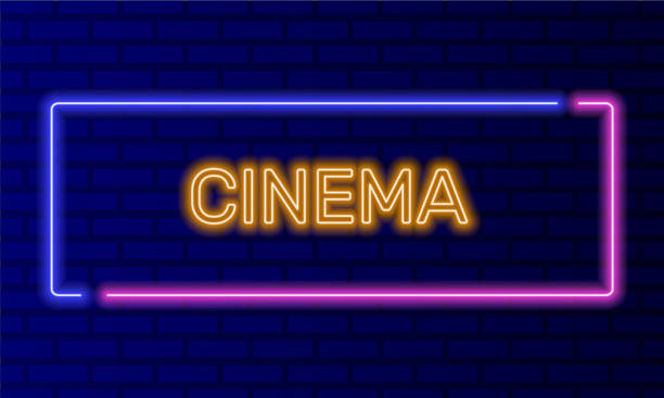 istock Neon sign cinema in speech bubble frame on brick wall background vector. Light banner on the wall background. Cinema button for film or movie, design template, night neon signboard 2083875490