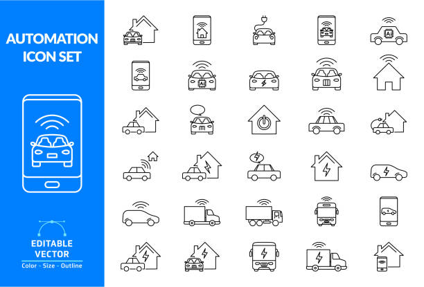 illustrations, cliparts, dessins animés et icônes de icon of connected car and home, electric car, home automation... - electric car