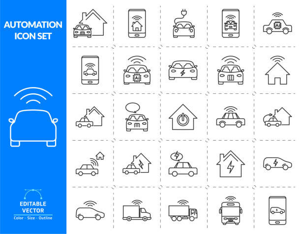illustrations, cliparts, dessins animés et icônes de icon of connected car and home, electric car, home automation... - electric car