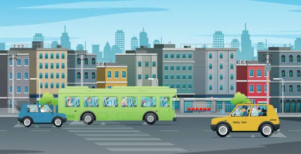 Vector illustration of Using public transportation.